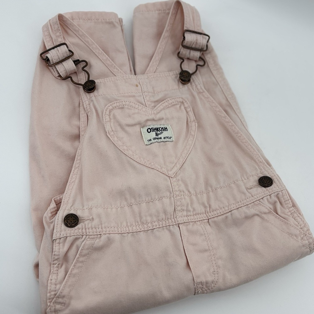 Osh Kosh B'Gosh Girls Size 24 Light Pink Denim Overalls Heart Snap Soft Pants